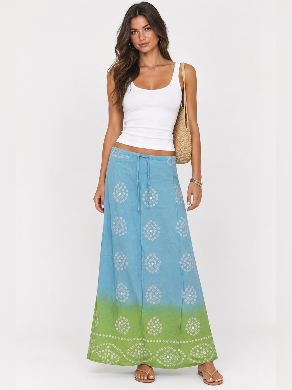 Y2K OLD NAVY 100% COTTON LOW RISE OMBRÉ BOHO MAXI SKIRT ✨
